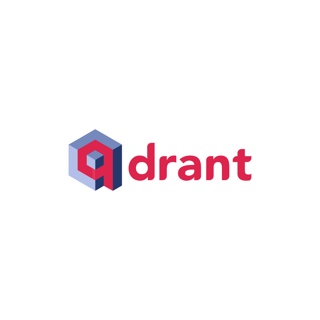 Logo mit Text "drant" in Rot und Blau.