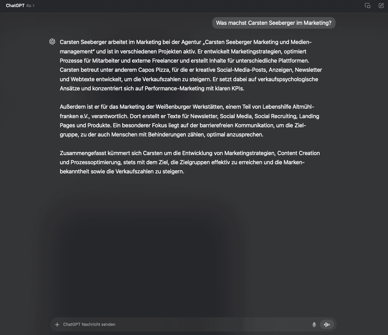 OpenAI ChatGPT Frage Nach Carsten Seeberger